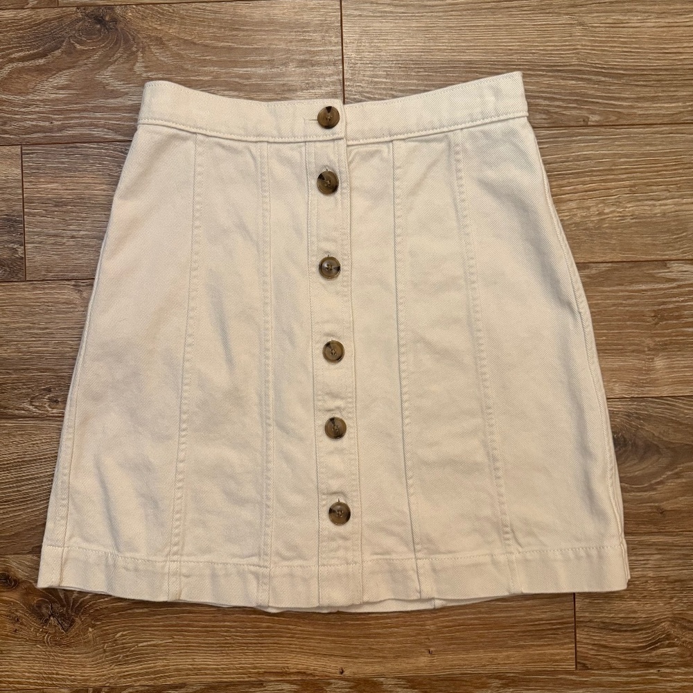 Cream Denim Button Front Skirt